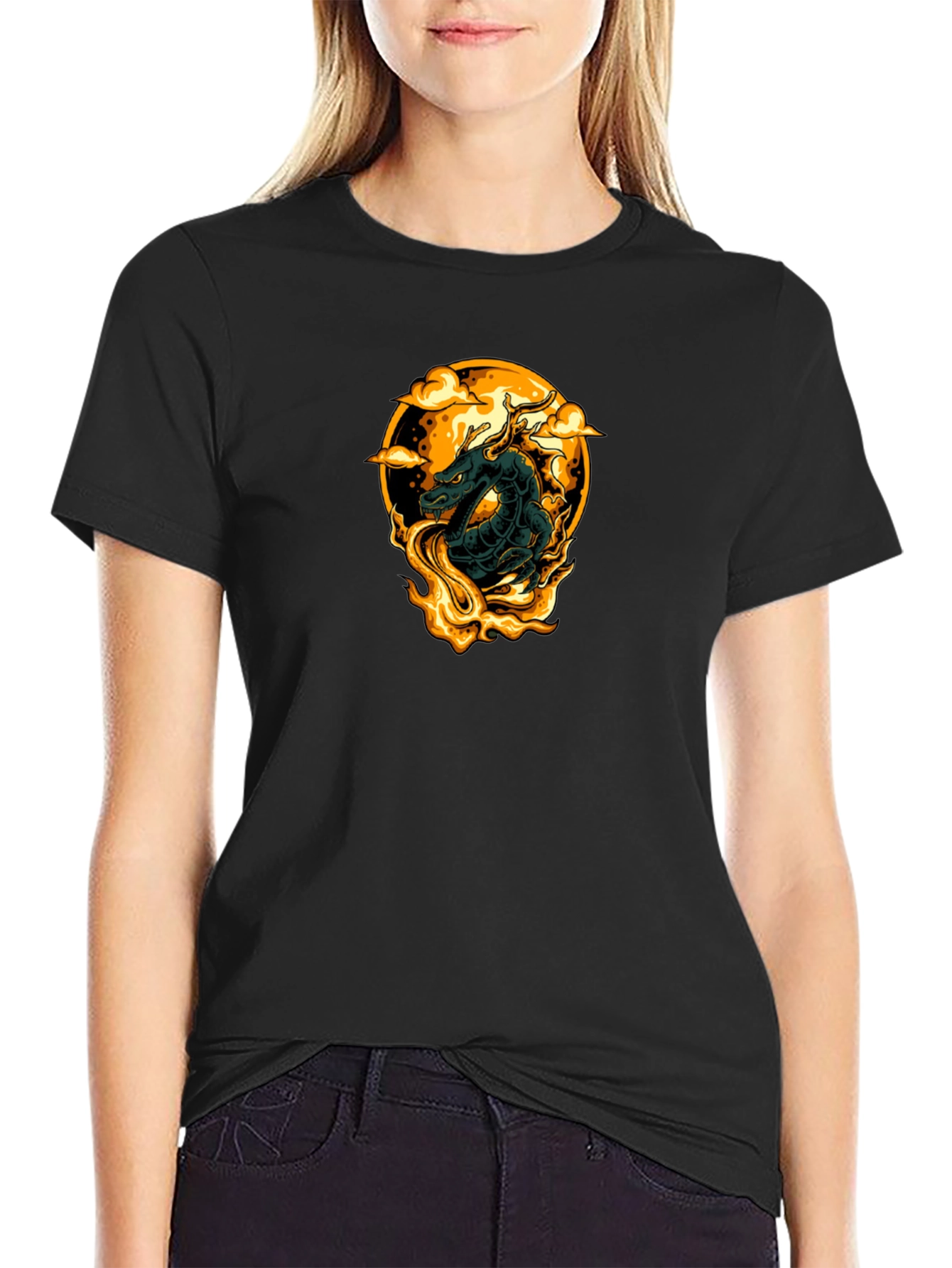 Dragon Fire Graphic Tee - Black Cotton Comfort