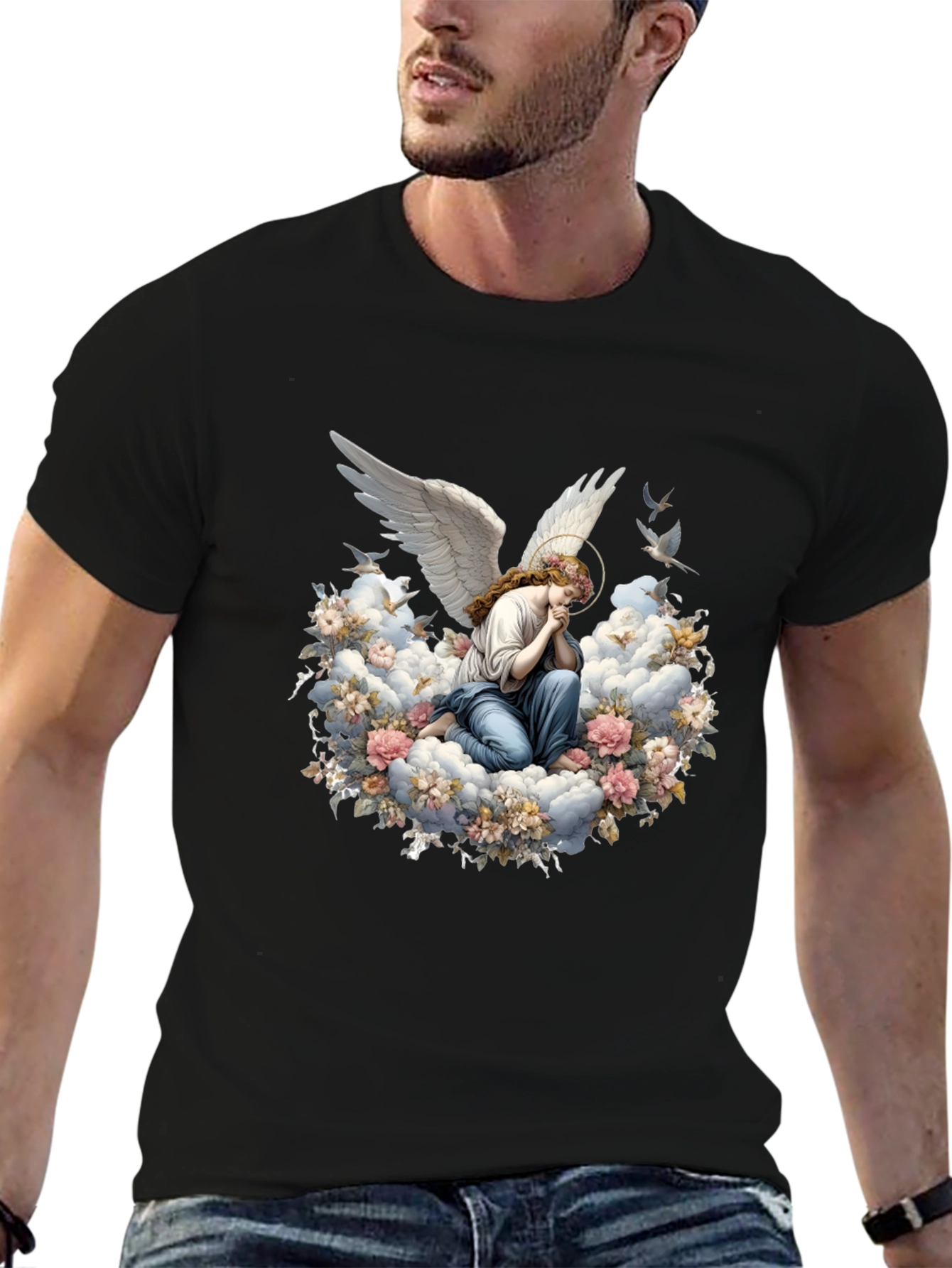 Angel in Floral Clouds Graphic T-Shirt