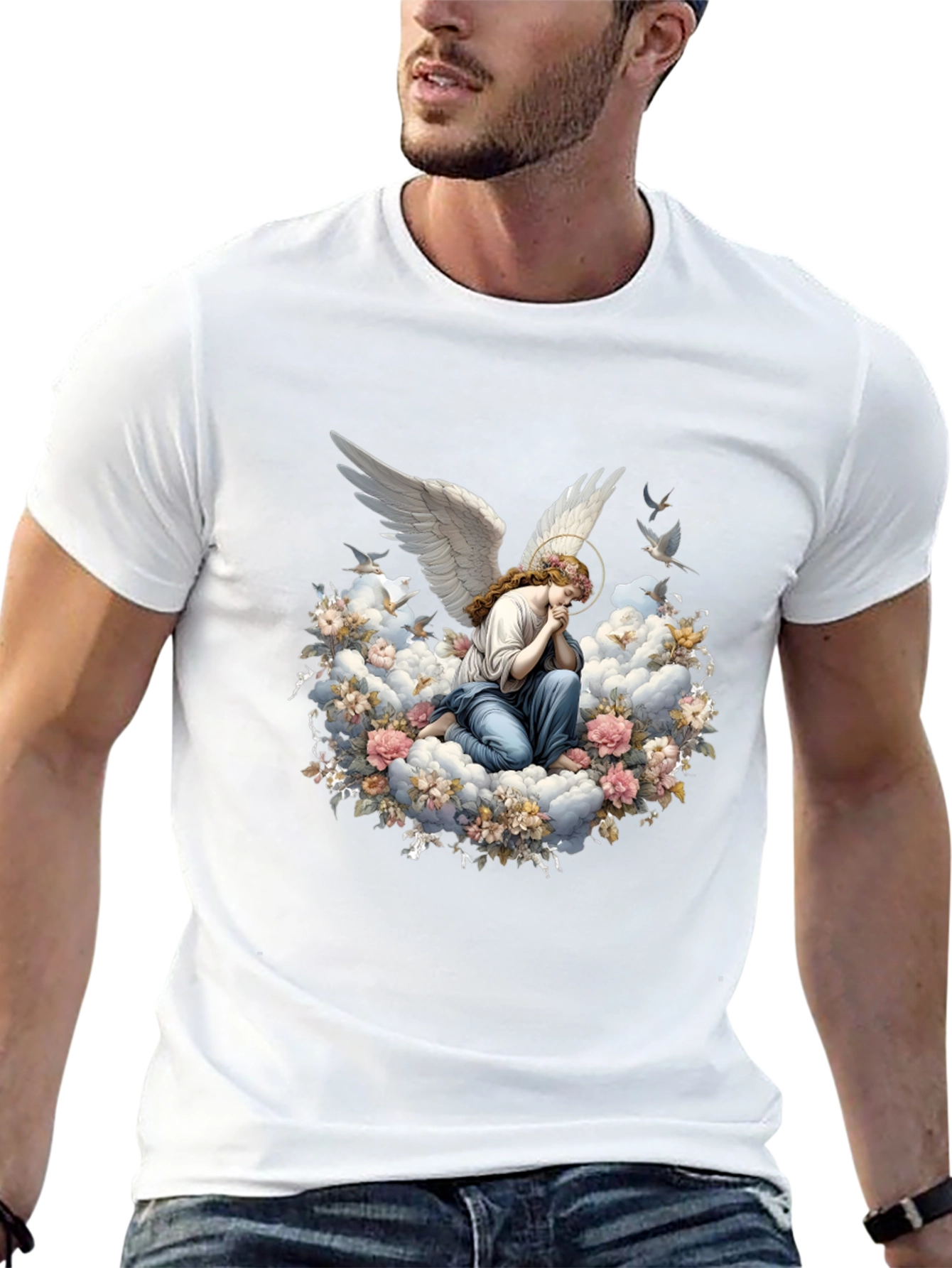 Angel in Floral Clouds Graphic T-Shirt
