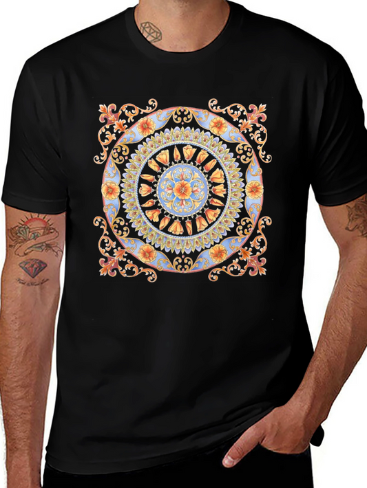 Floral Mandala Print Black T-Shirt