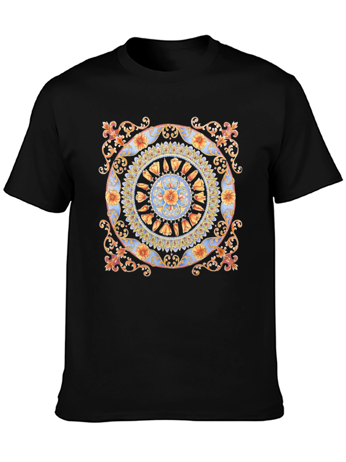 Floral Mandala Print Black T-Shirt