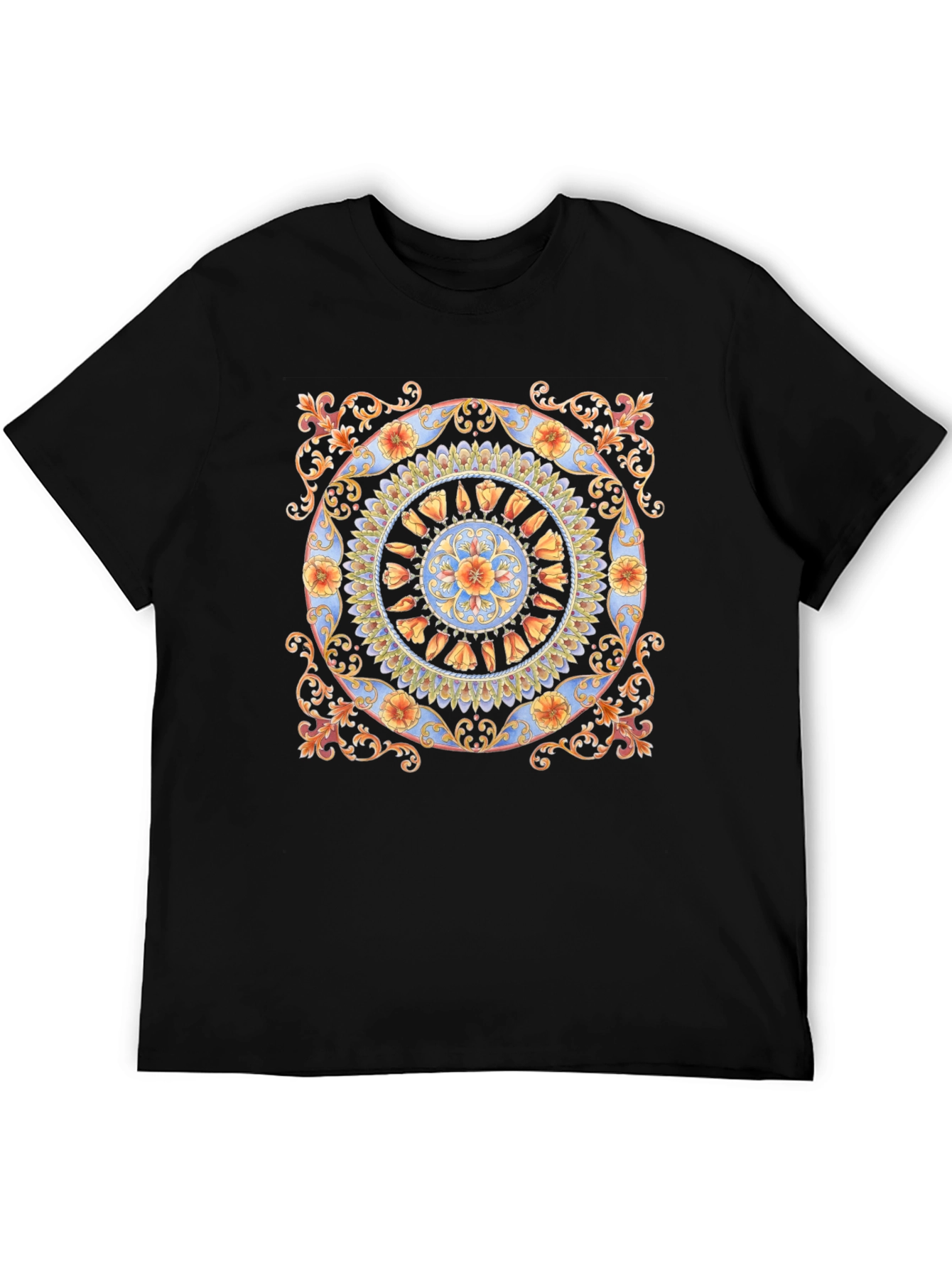 Floral Mandala Print Black T-Shirt