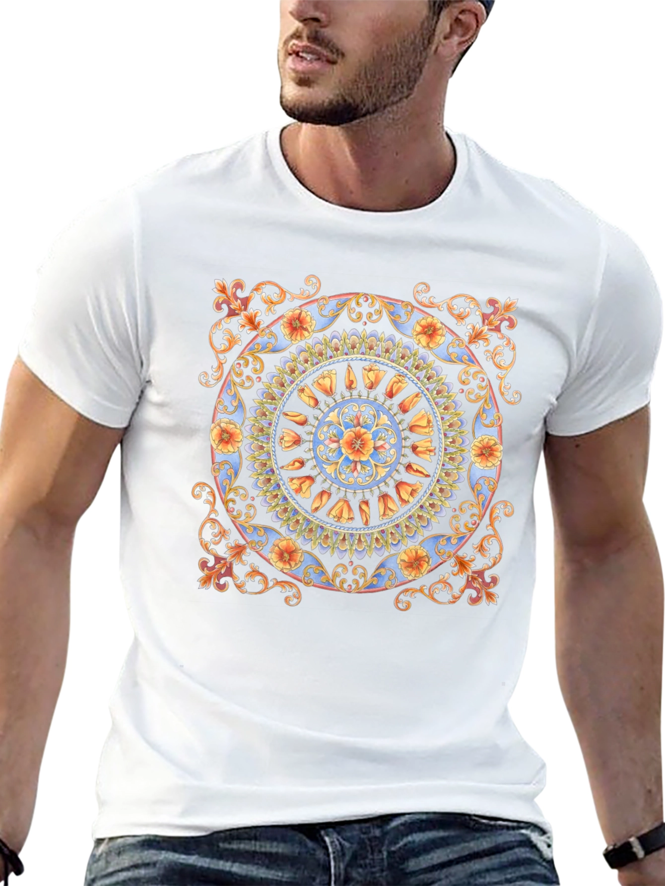 Floral Mandala Print Black T-Shirt