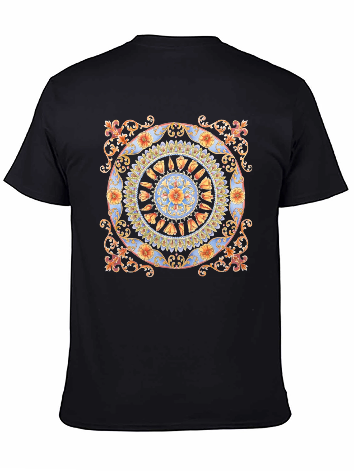 Floral Mandala Print Black T-Shirt