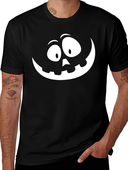 Halloween Pumpkin Face Graphic Tee - Black Cotton T-Shirt