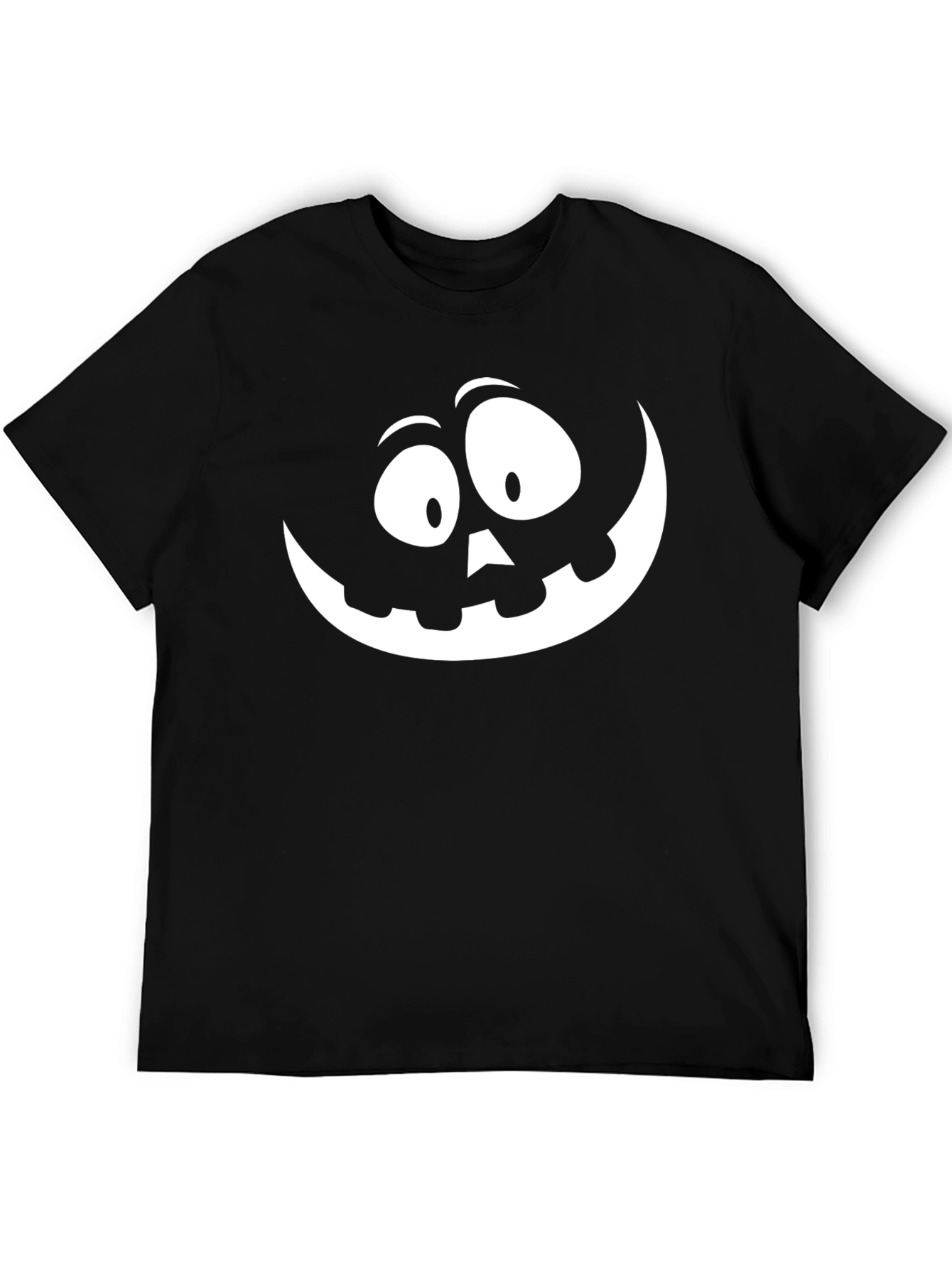 Halloween Pumpkin Face Graphic Tee - Black Cotton T-Shirt