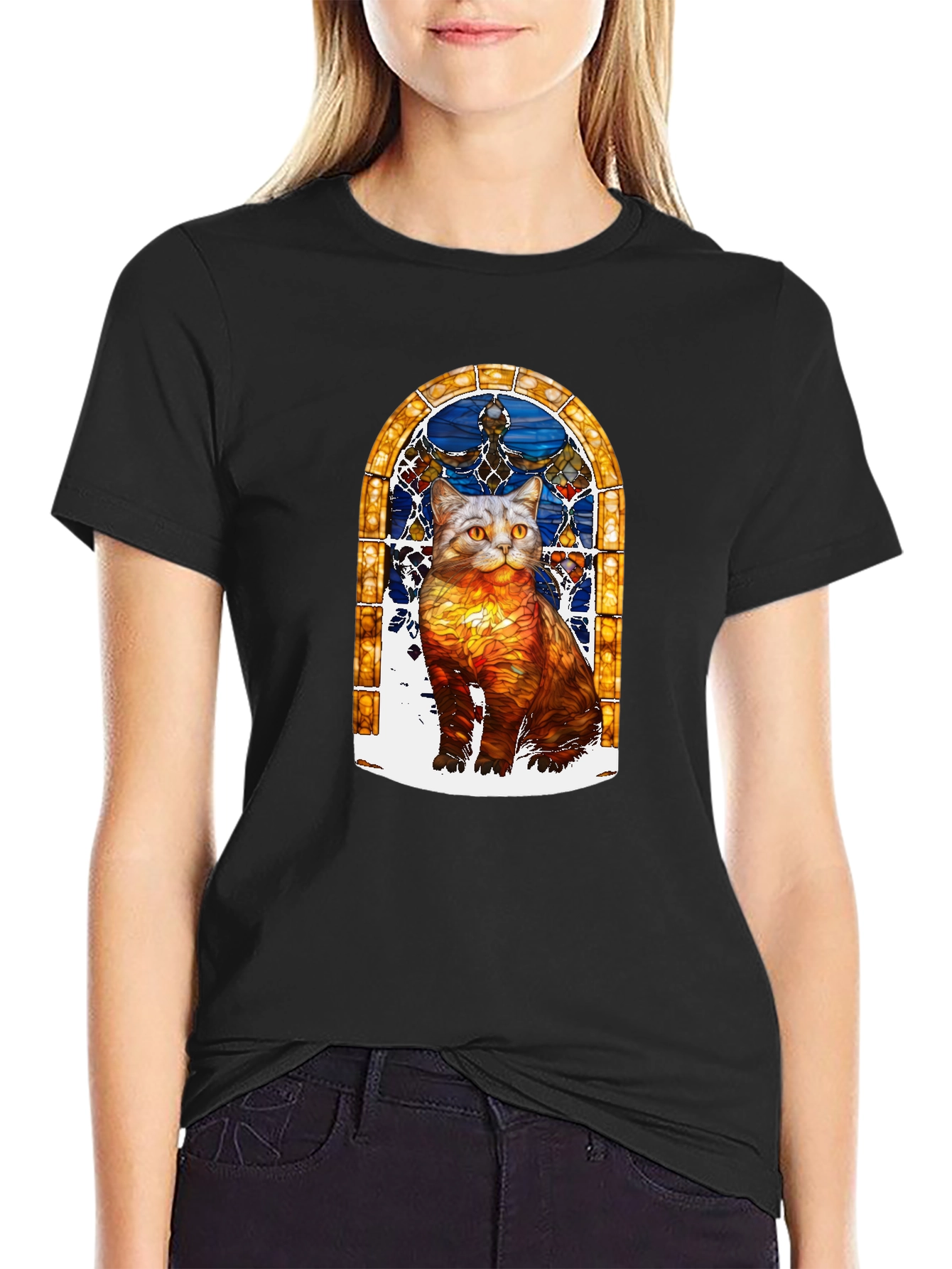 Stained Glass Cat Graphic T-Shirt