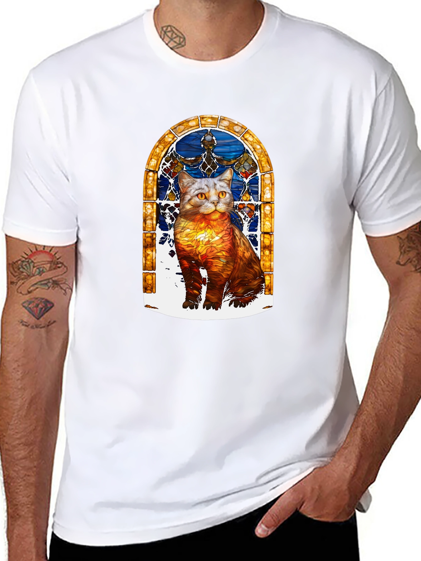 Stained Glass Cat Graphic T-Shirt