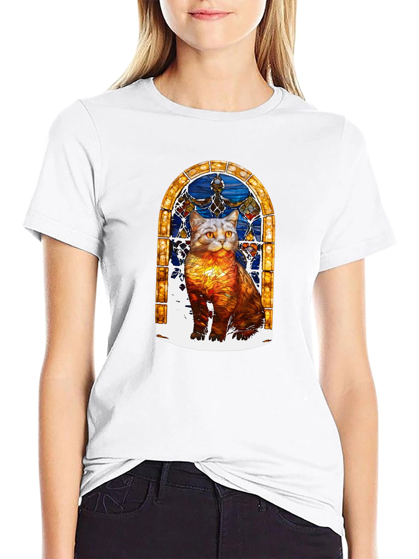 Stained Glass Cat Graphic T-Shirt
