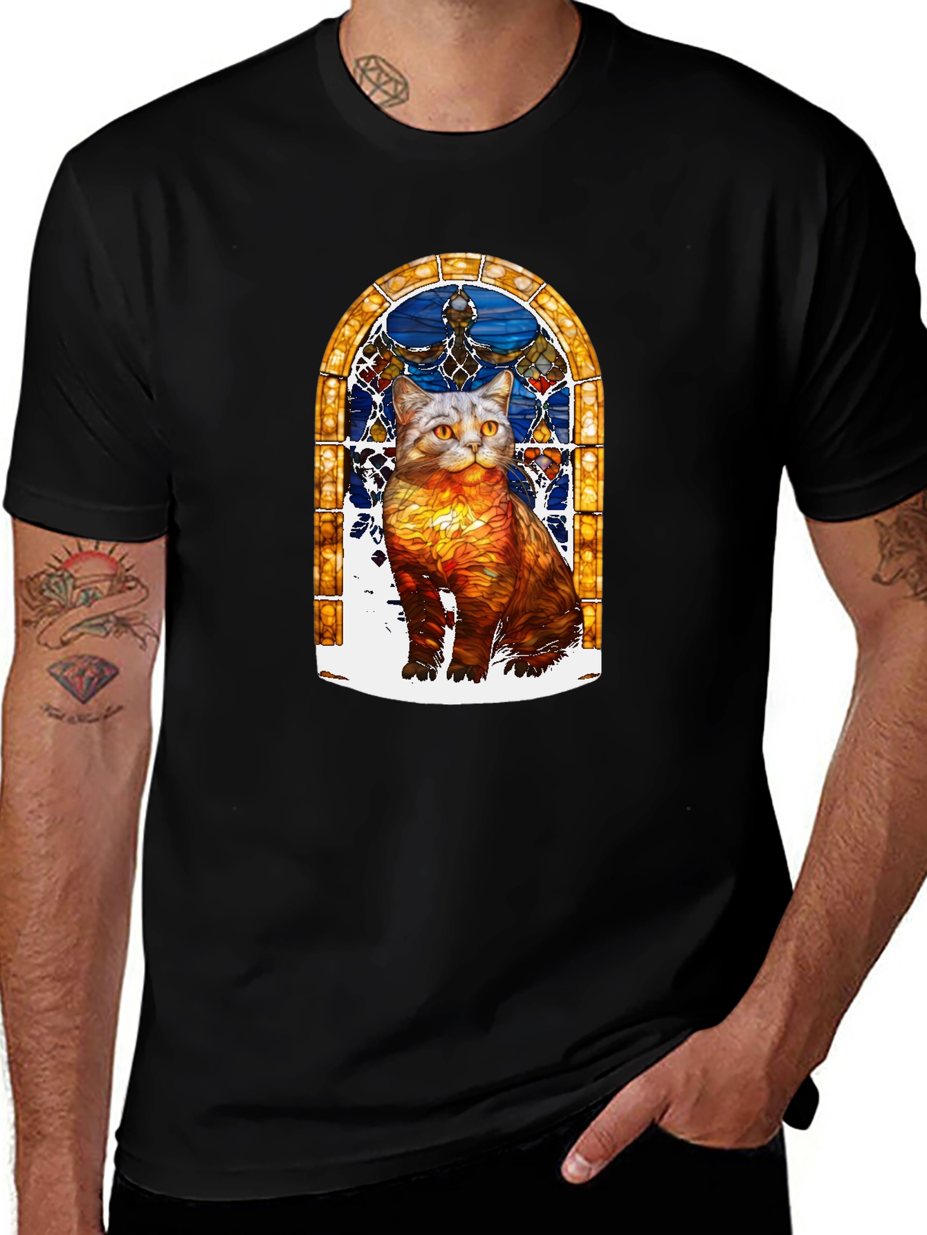 Stained Glass Cat Graphic T-Shirt