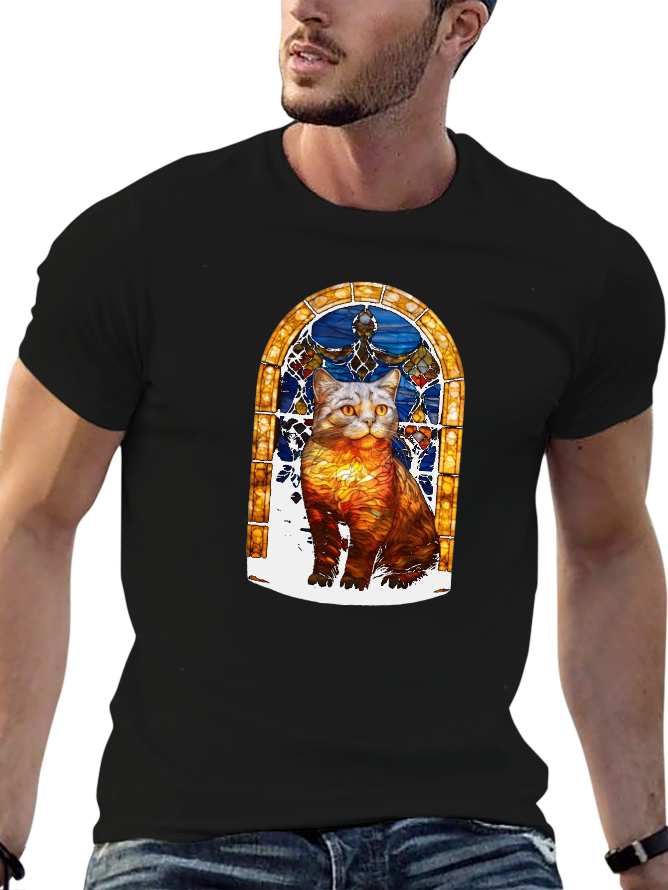 Stained Glass Cat Graphic T-Shirt