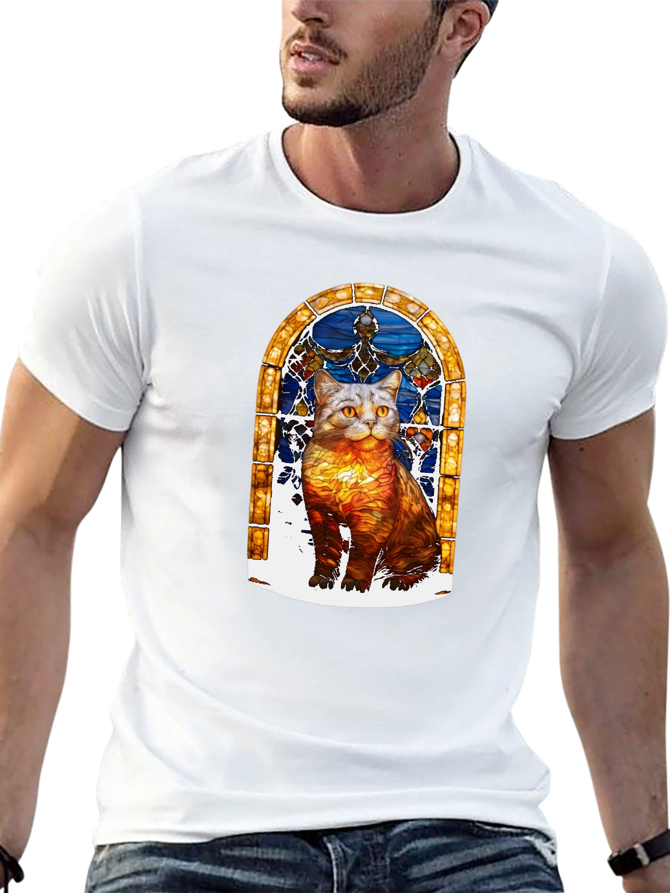 Stained Glass Cat Graphic T-Shirt