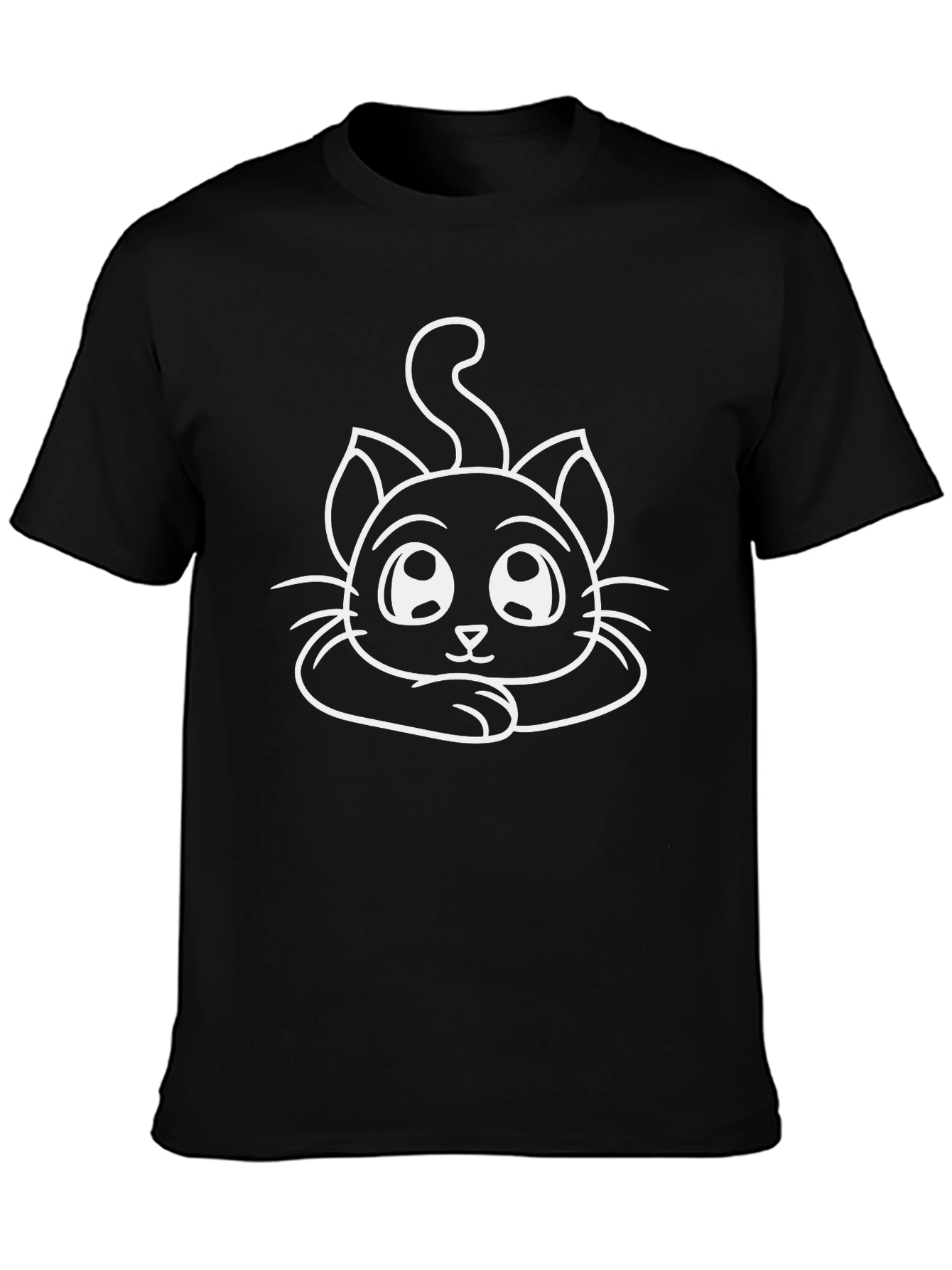 Cute Cartoon Cat Black T-Shirt