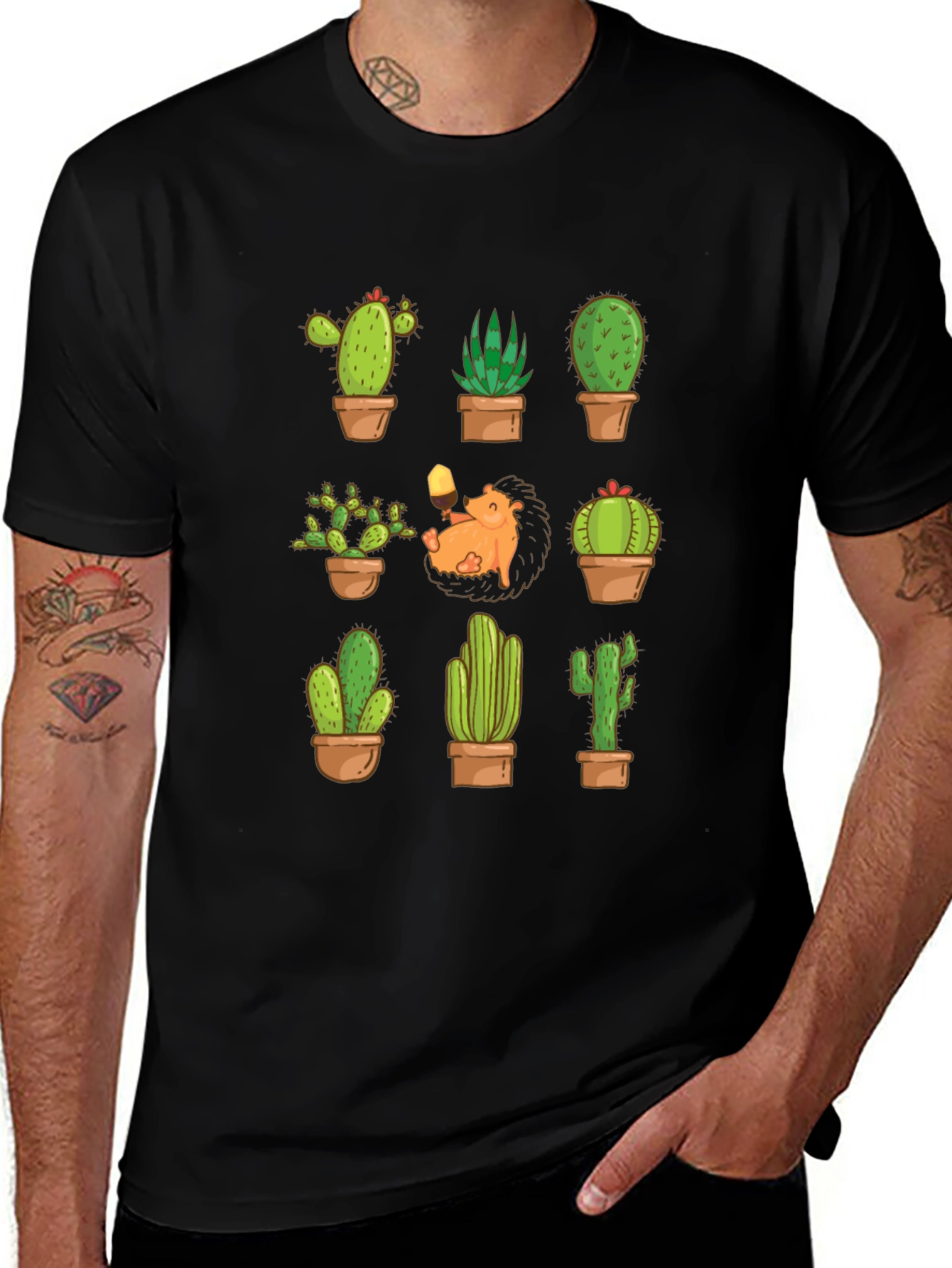 Cactus Hedgehog T-Shirt - Botanical Garden Style