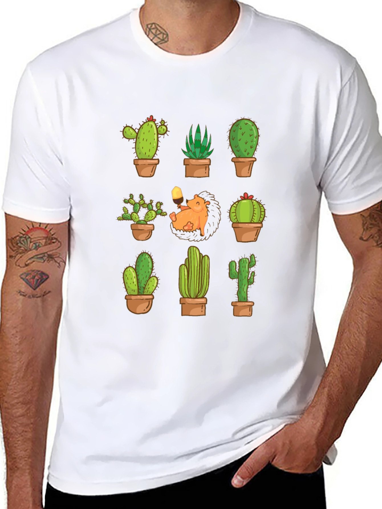 Cactus Hedgehog T-Shirt - Botanical Garden Style