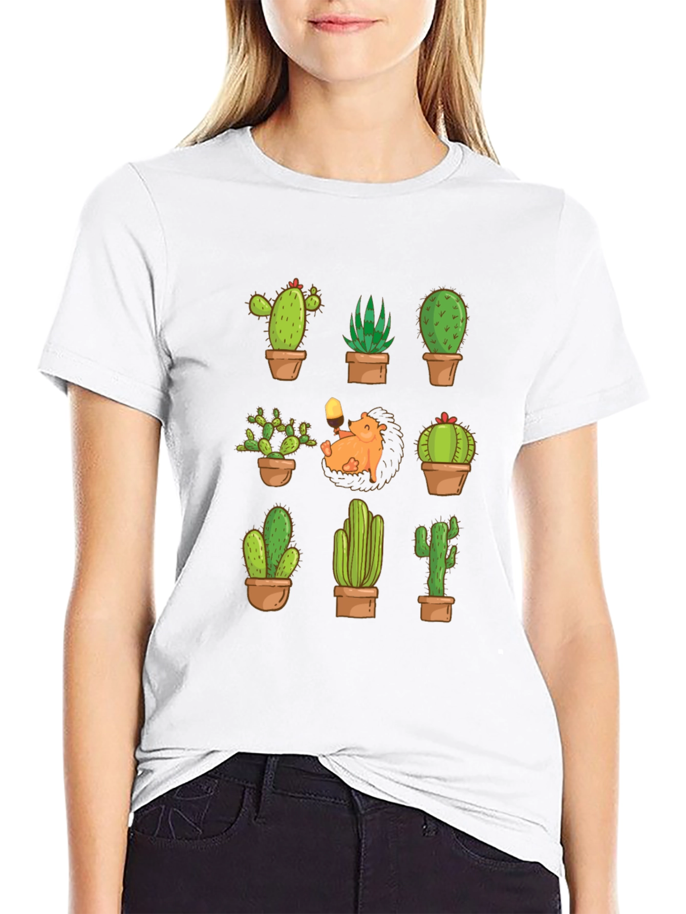 Cactus Hedgehog T-Shirt - Botanical Garden Style