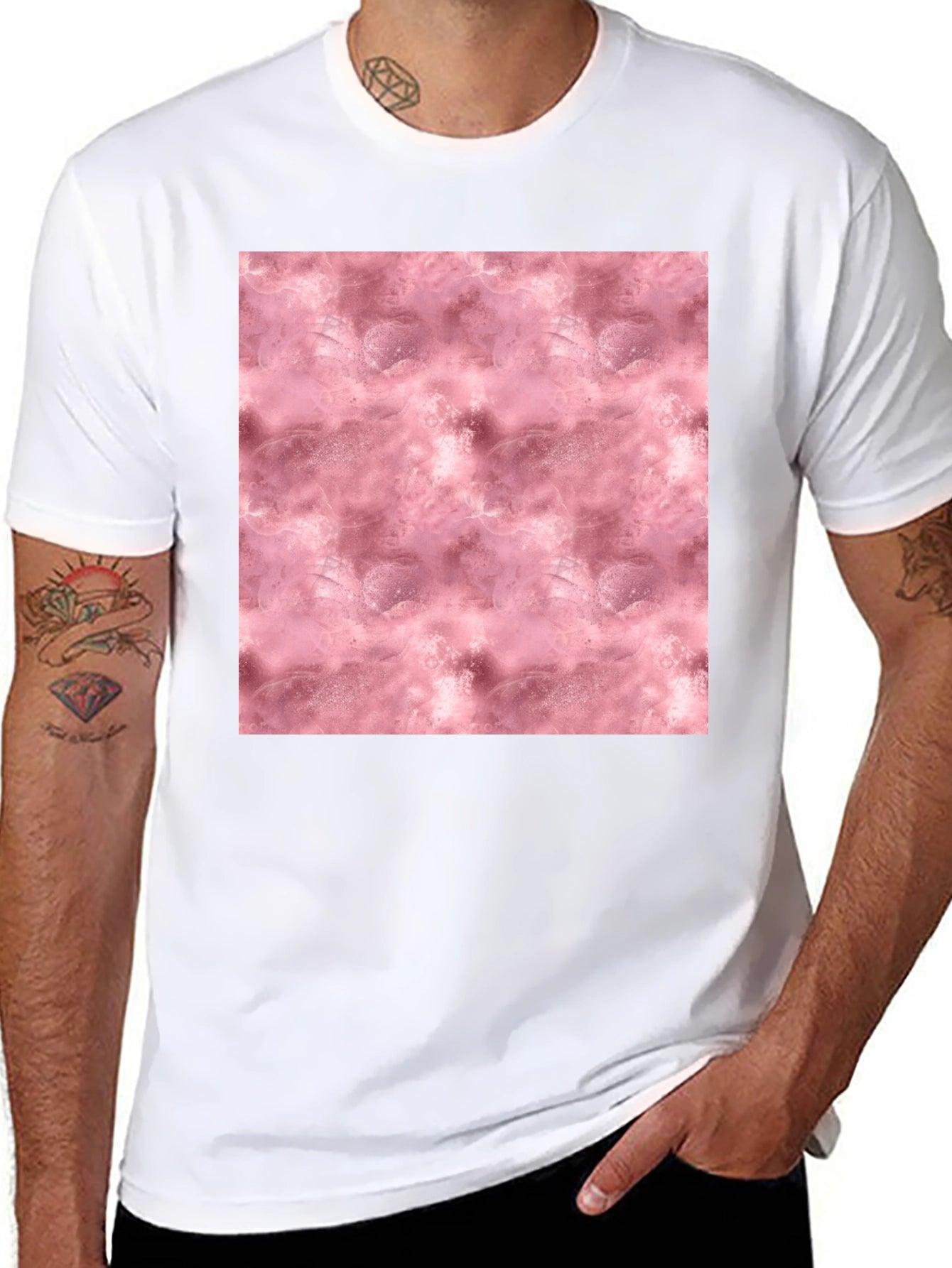 Stylish Black Tee with Abstract Pink Pattern