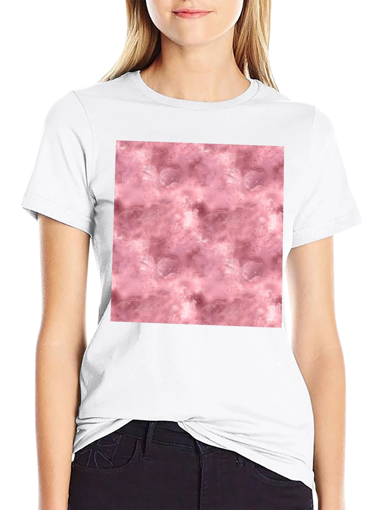 Stylish Black Tee with Abstract Pink Pattern