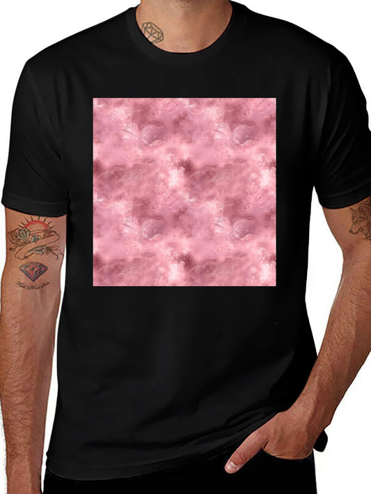 Stylish Black Tee with Abstract Pink Pattern