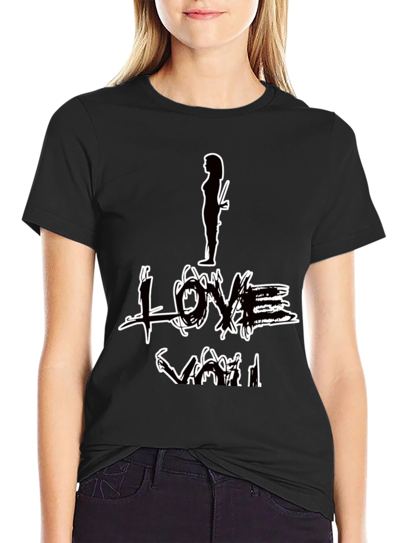 I Love You Graphic Print Black T-Shirt