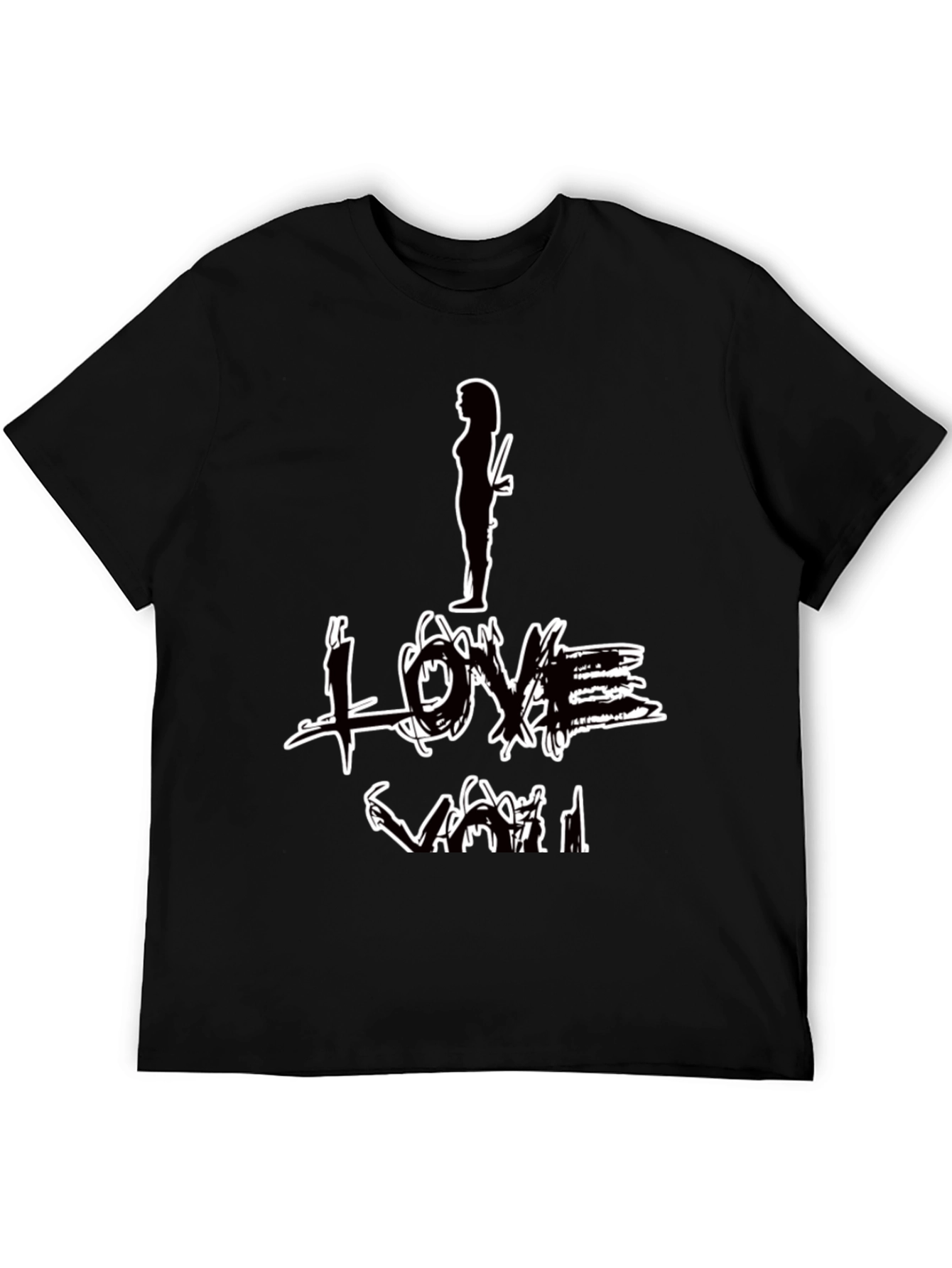 I Love You Graphic Print Black T-Shirt