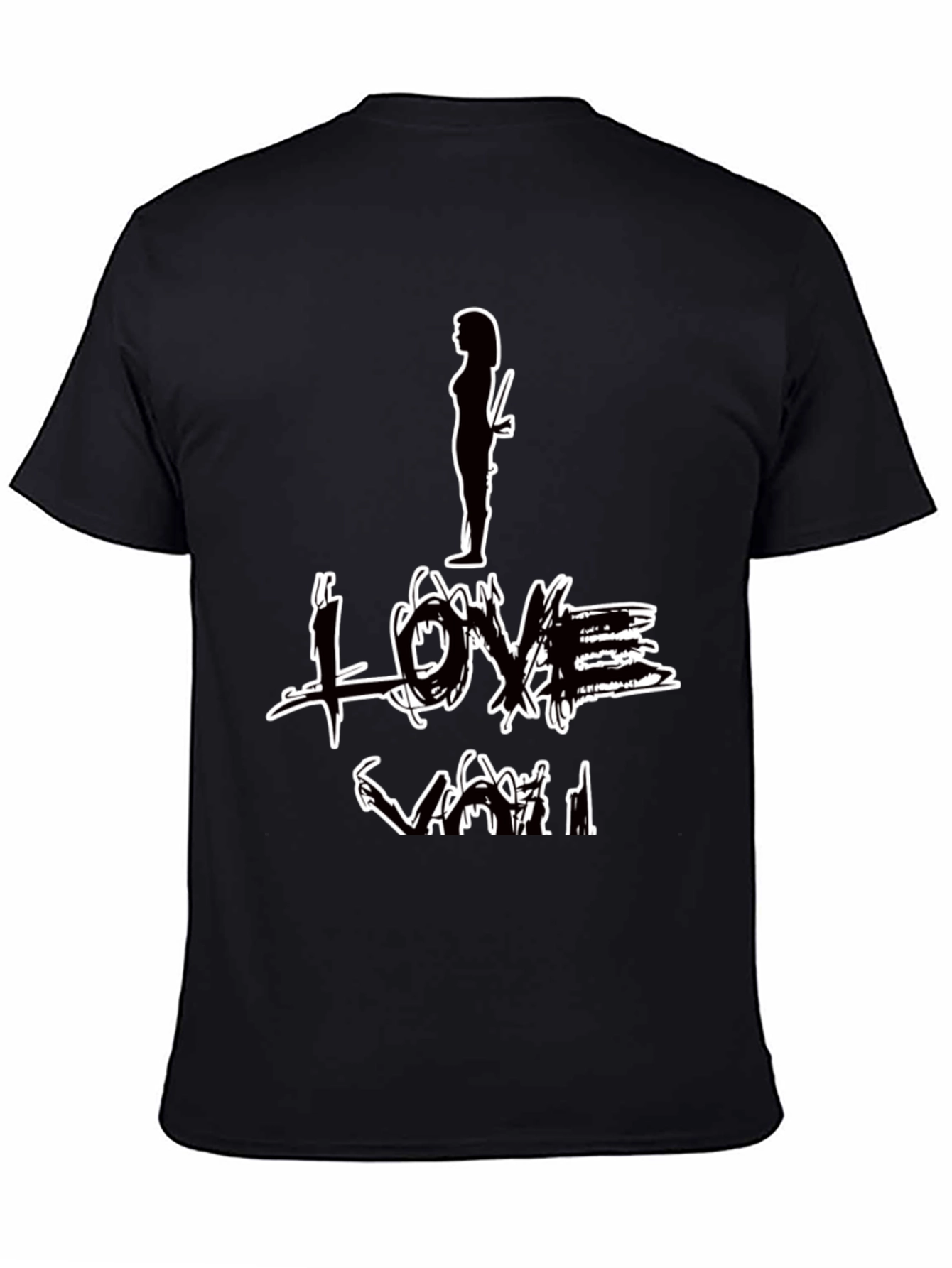 I Love You Graphic Print Black T-Shirt
