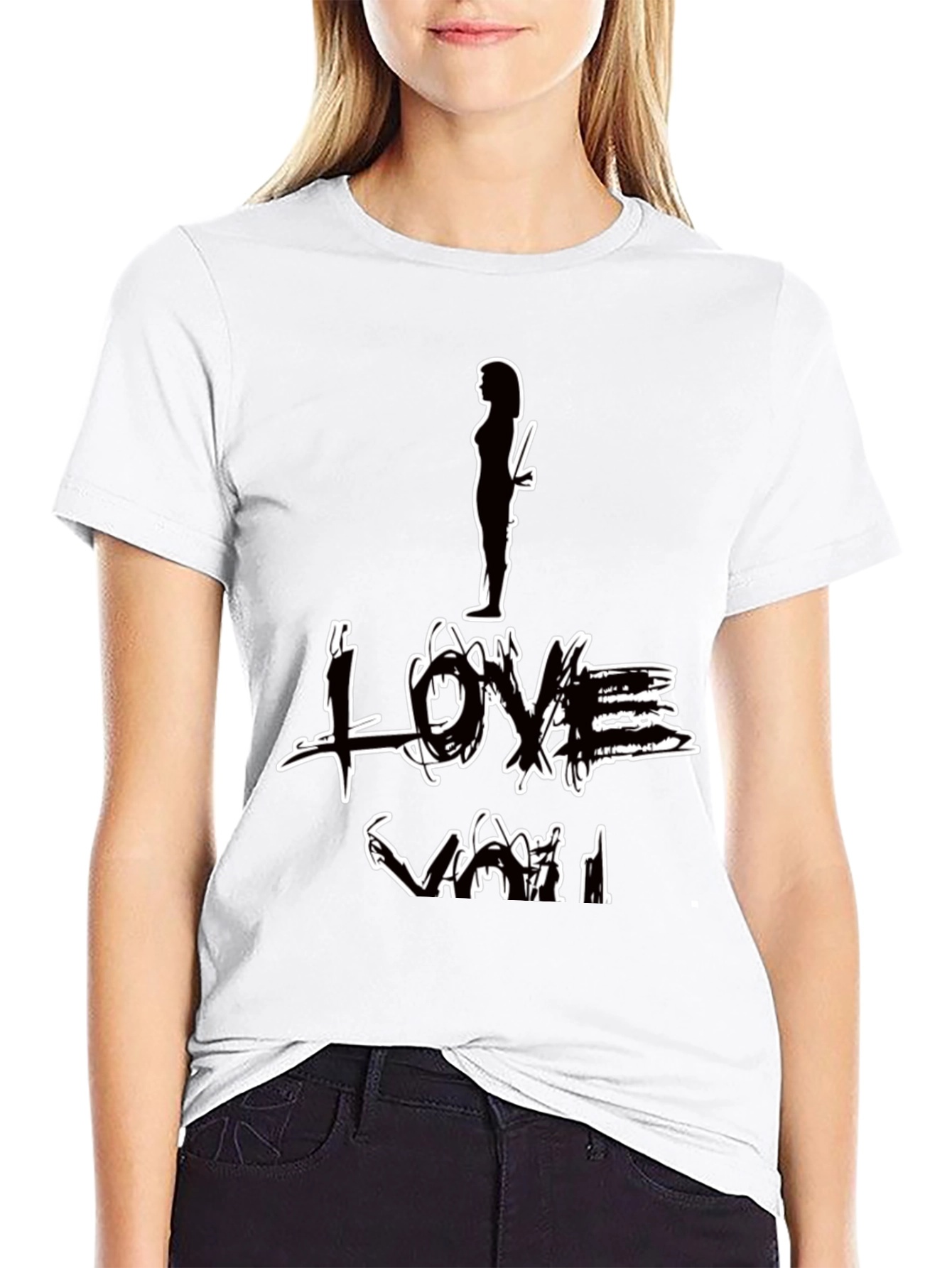 I Love You Graphic Print Black T-Shirt