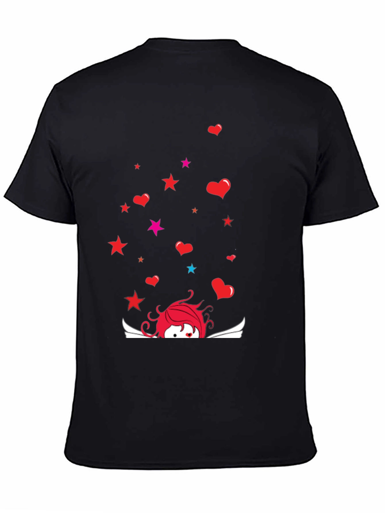 Cupid Star Heart Graphic Black T-Shirt