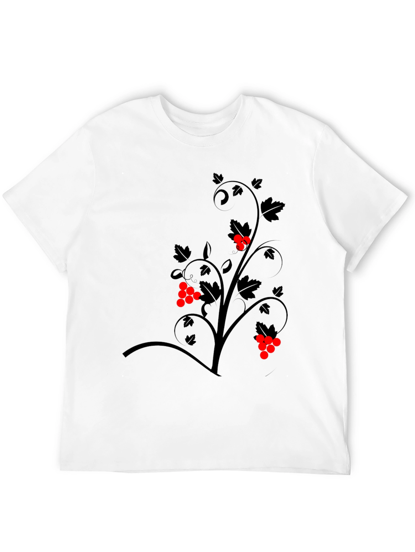 Black Graphic Tee - Vine Design with Red Berries