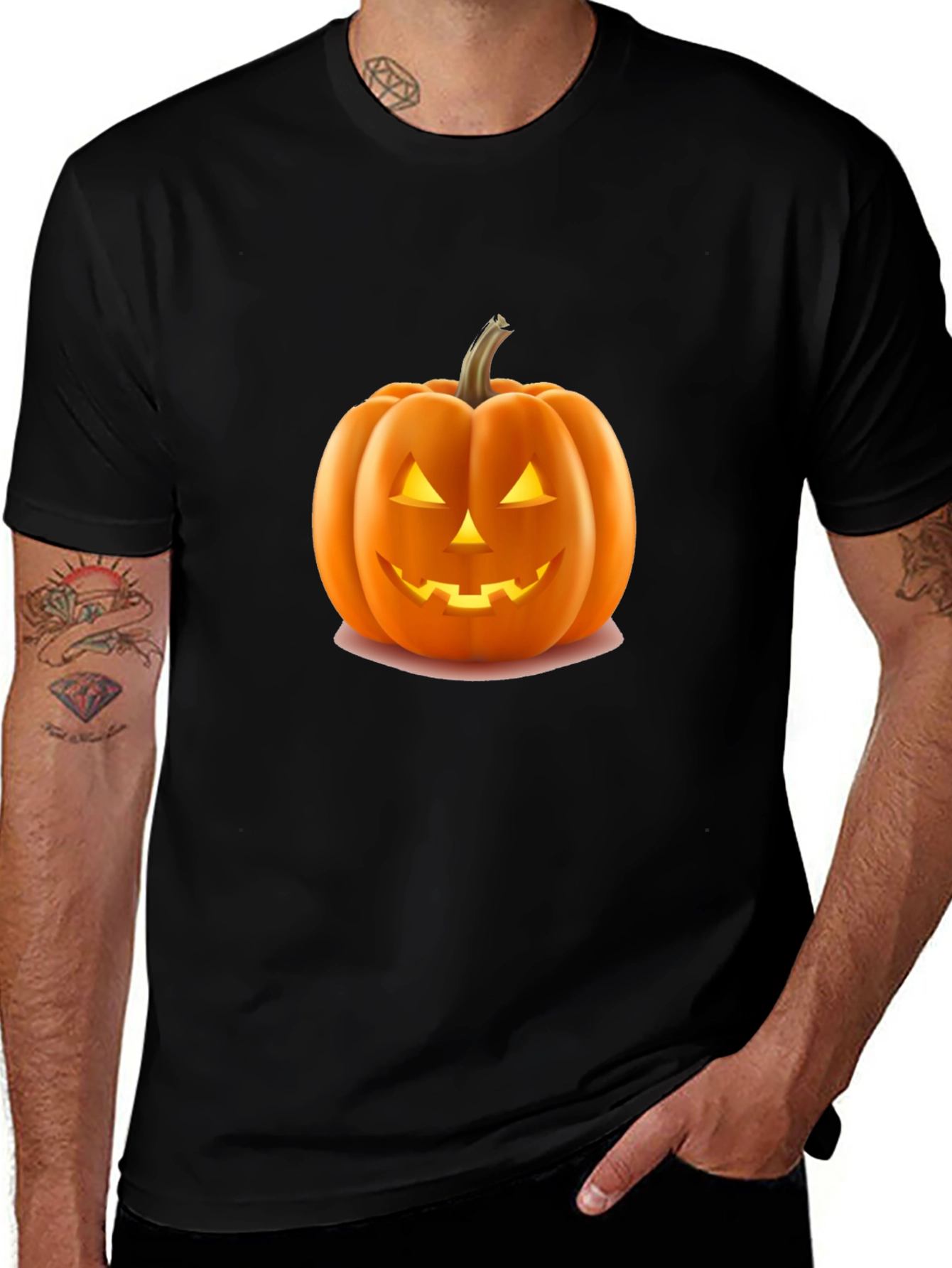 Halloween Pumpkin Graphic Tee - Black Cotton Shirt