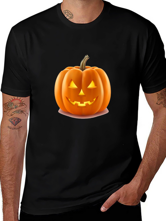 Halloween Pumpkin Graphic Tee - Black Cotton Shirt