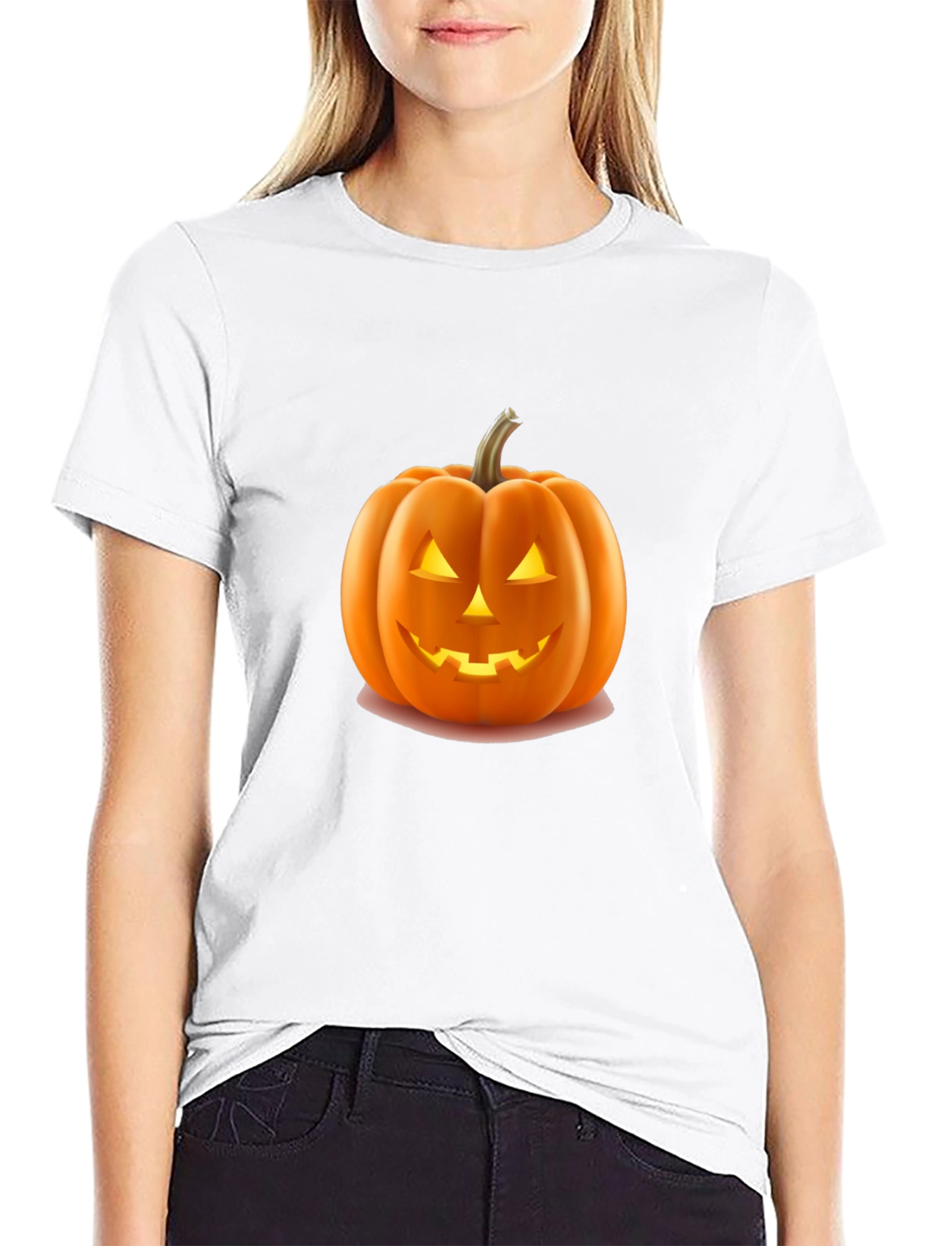 Halloween Pumpkin Graphic Tee - Black Cotton Shirt