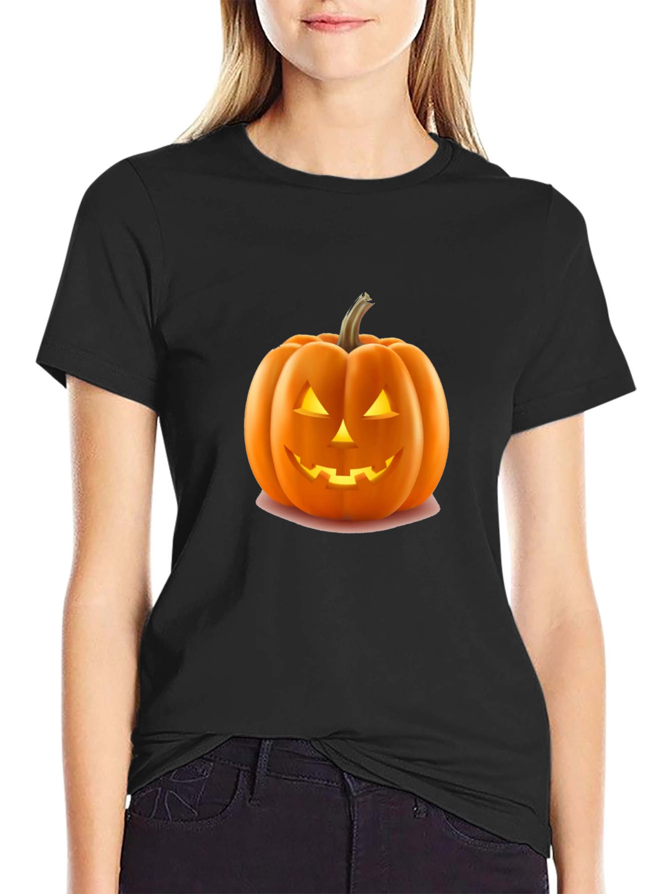 Halloween Pumpkin Graphic Tee - Black Cotton Shirt