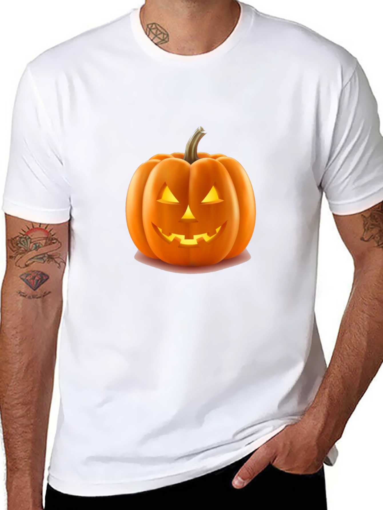Halloween Pumpkin Graphic Tee - Black Cotton Shirt