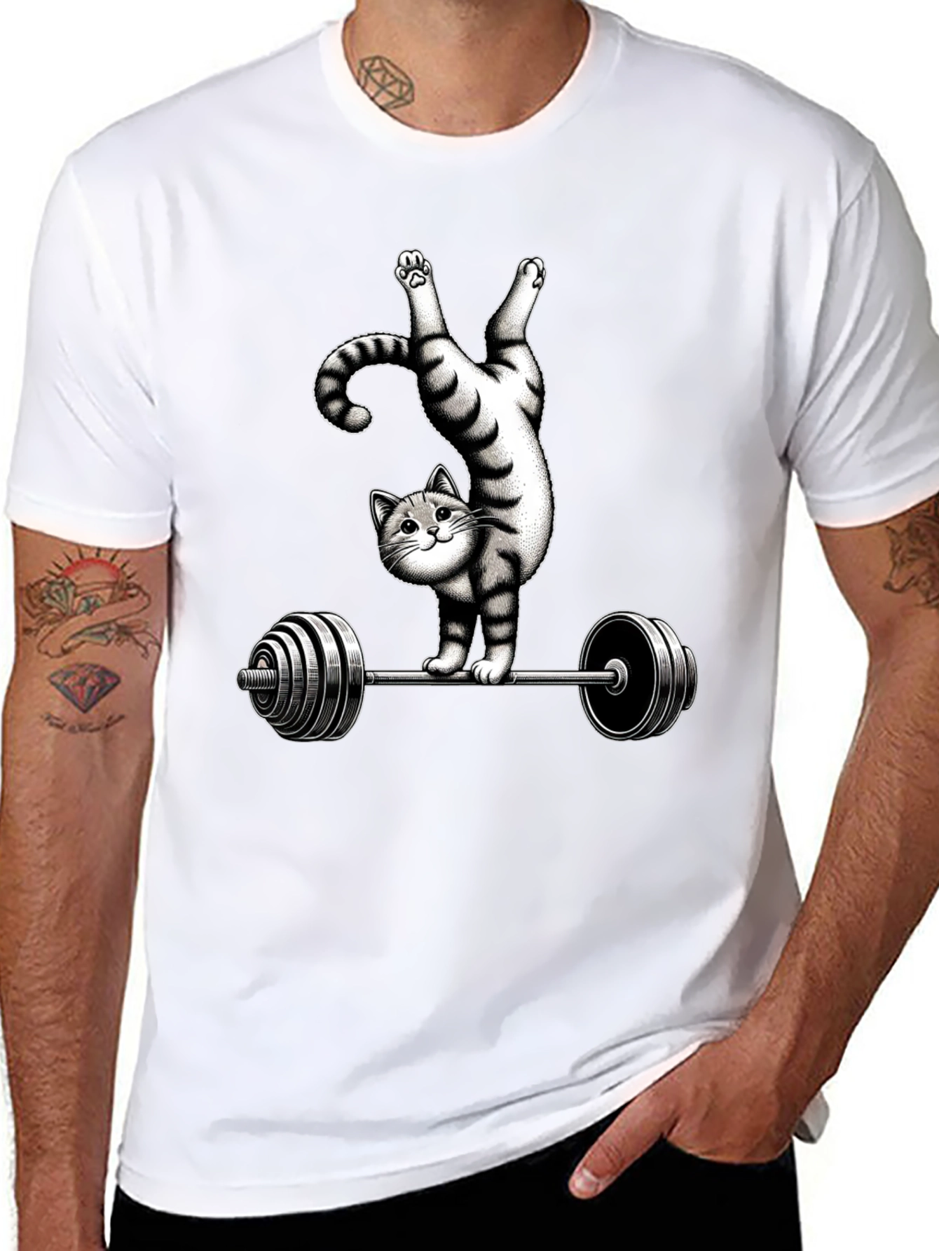 Funny Cat Lifting Barbell T-Shirt