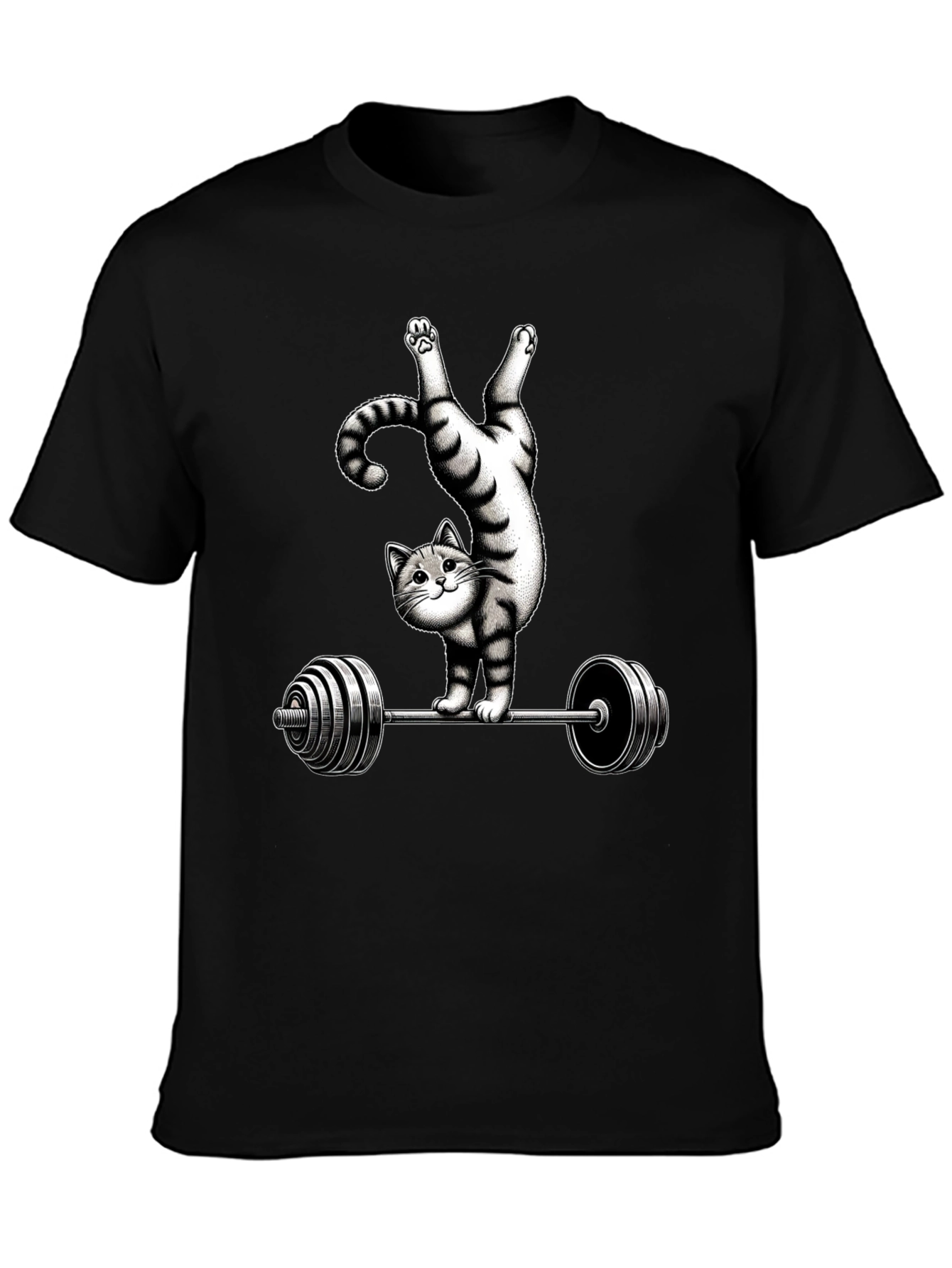 Funny Cat Lifting Barbell T-Shirt