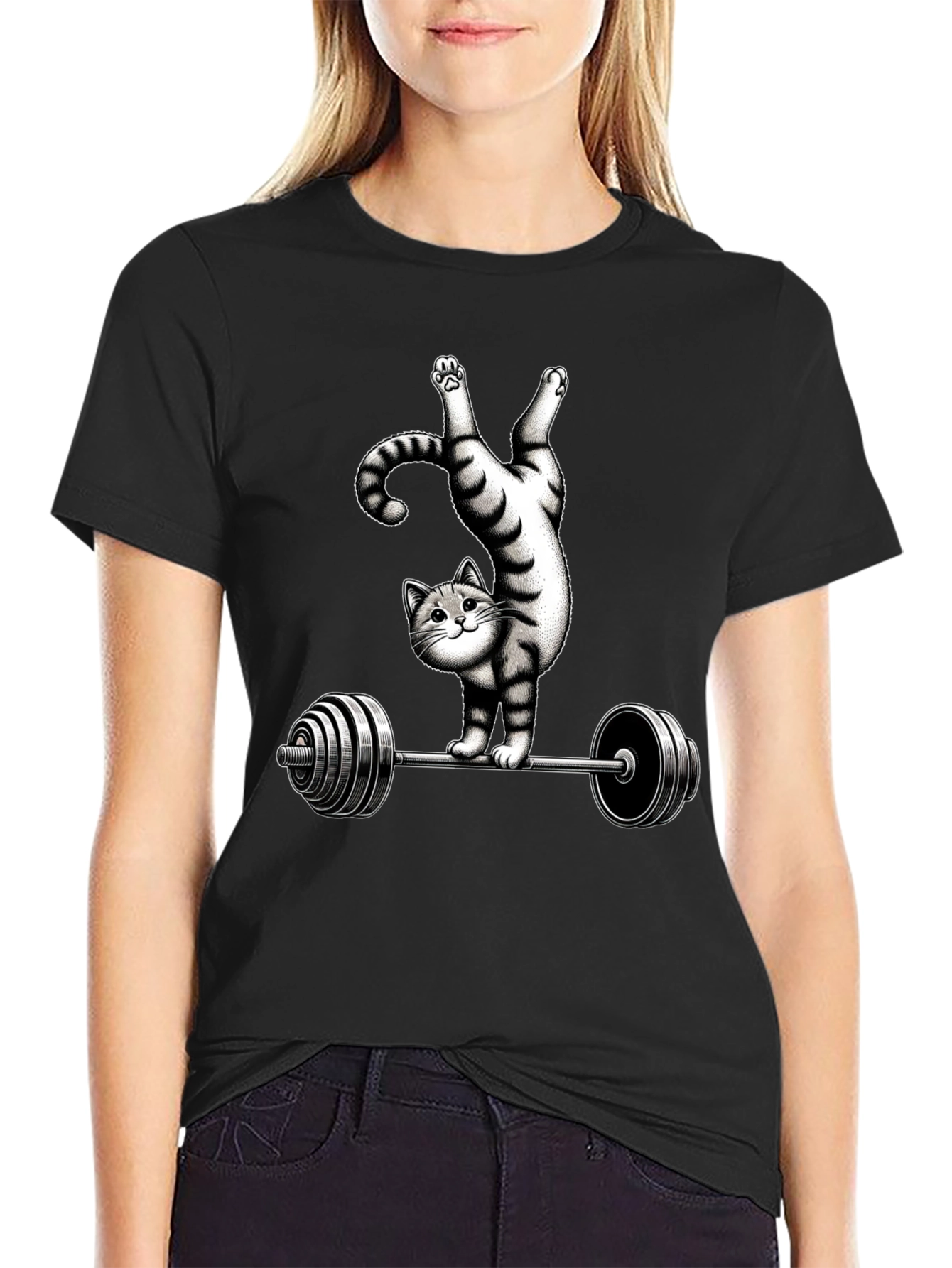Funny Cat Lifting Barbell T-Shirt
