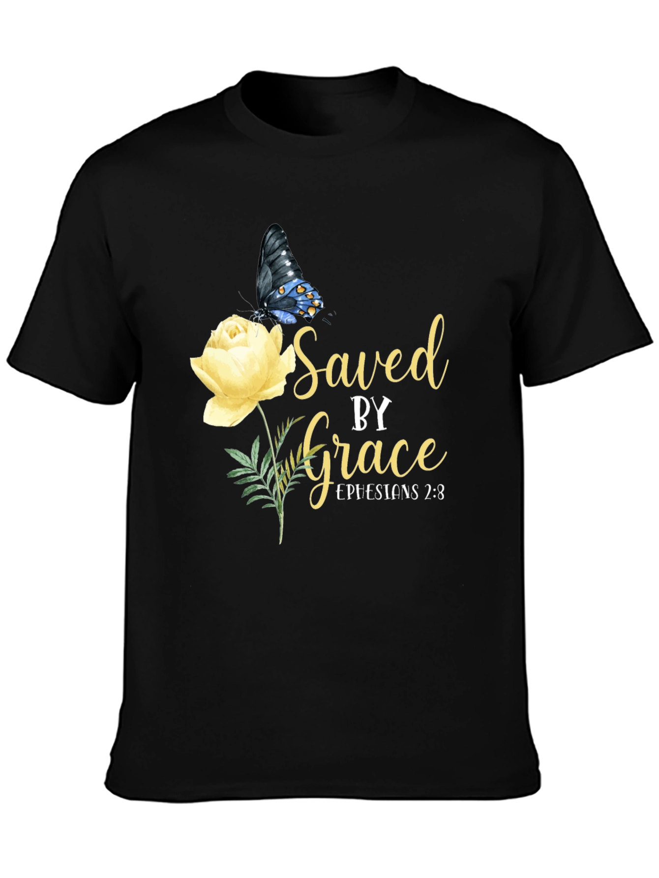 Saved By Grace T-Shirt Butterfly & Rose Design