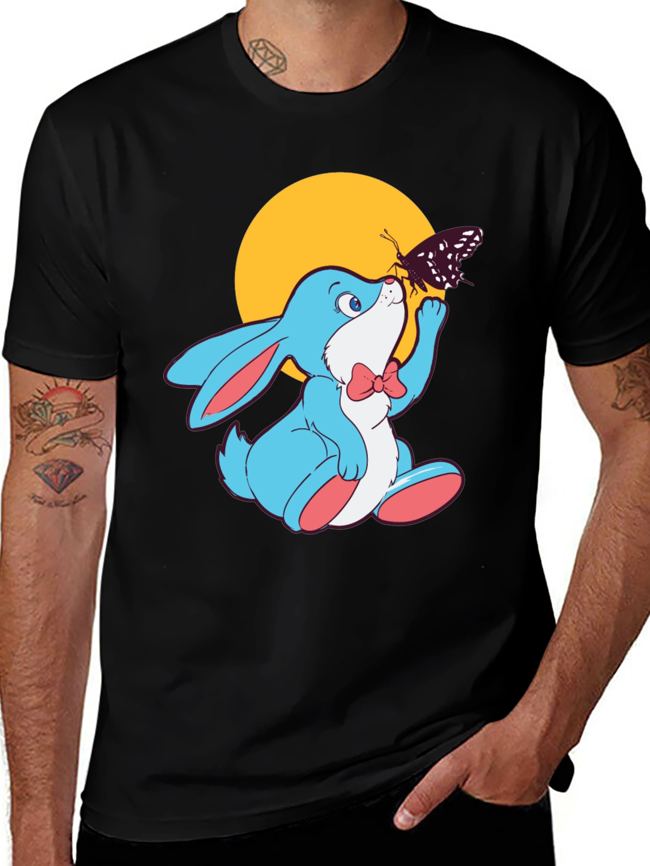 Cute Bunny with Butterfly Graphic T-Shirt