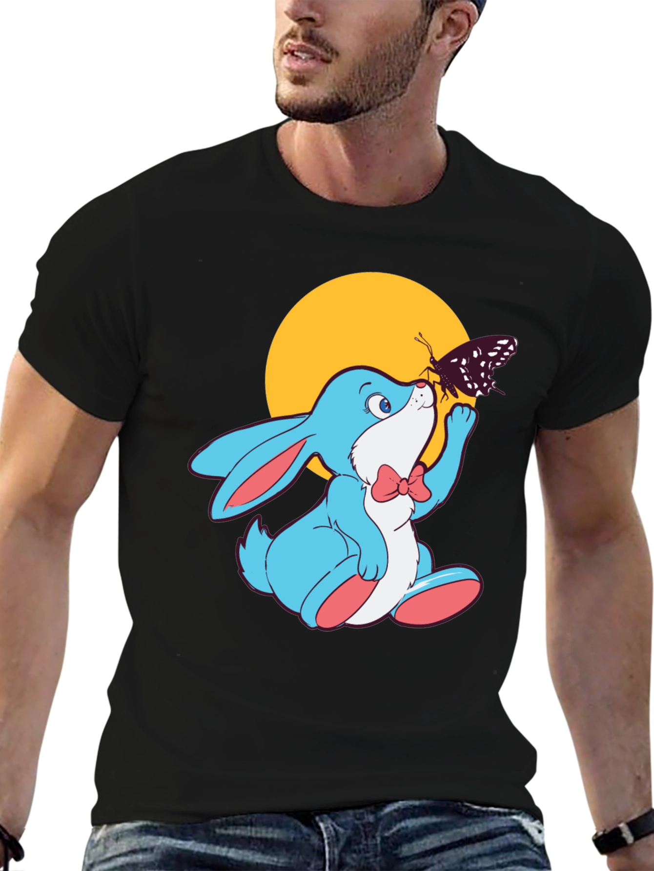 Cute Bunny with Butterfly Graphic T-Shirt