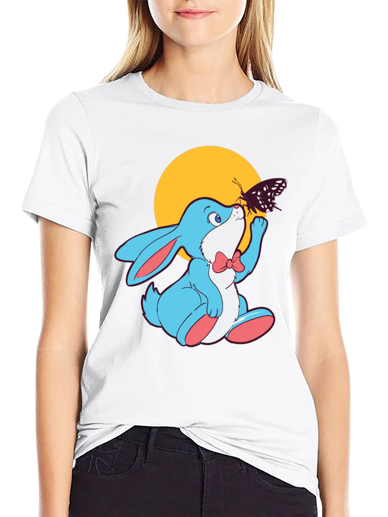 Cute Bunny with Butterfly Graphic T-Shirt