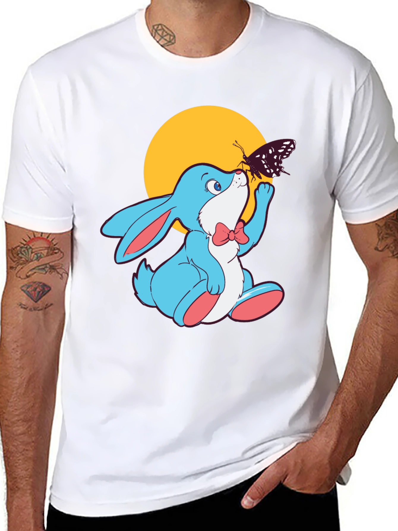 Cute Bunny with Butterfly Graphic T-Shirt