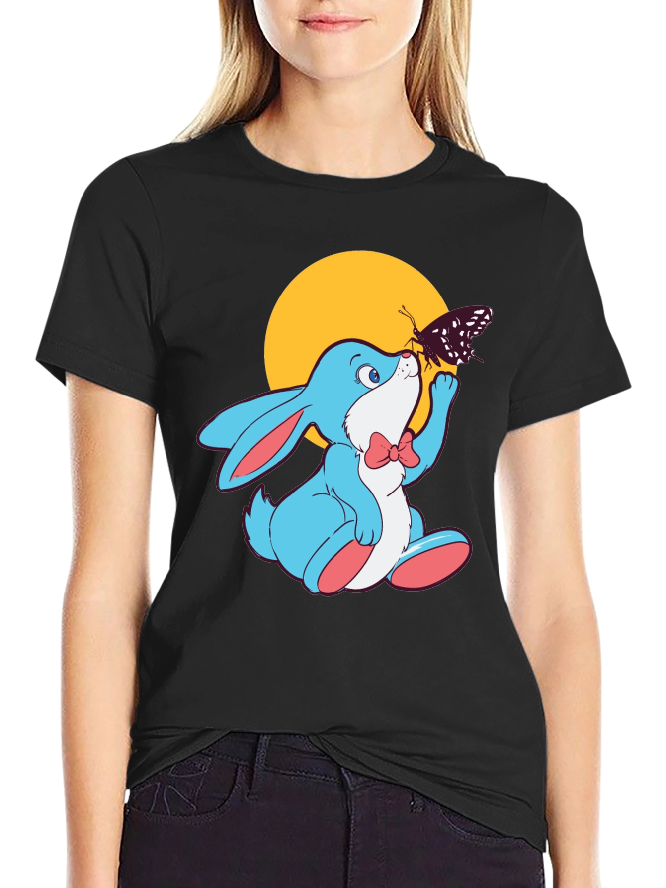 Cute Bunny with Butterfly Graphic T-Shirt