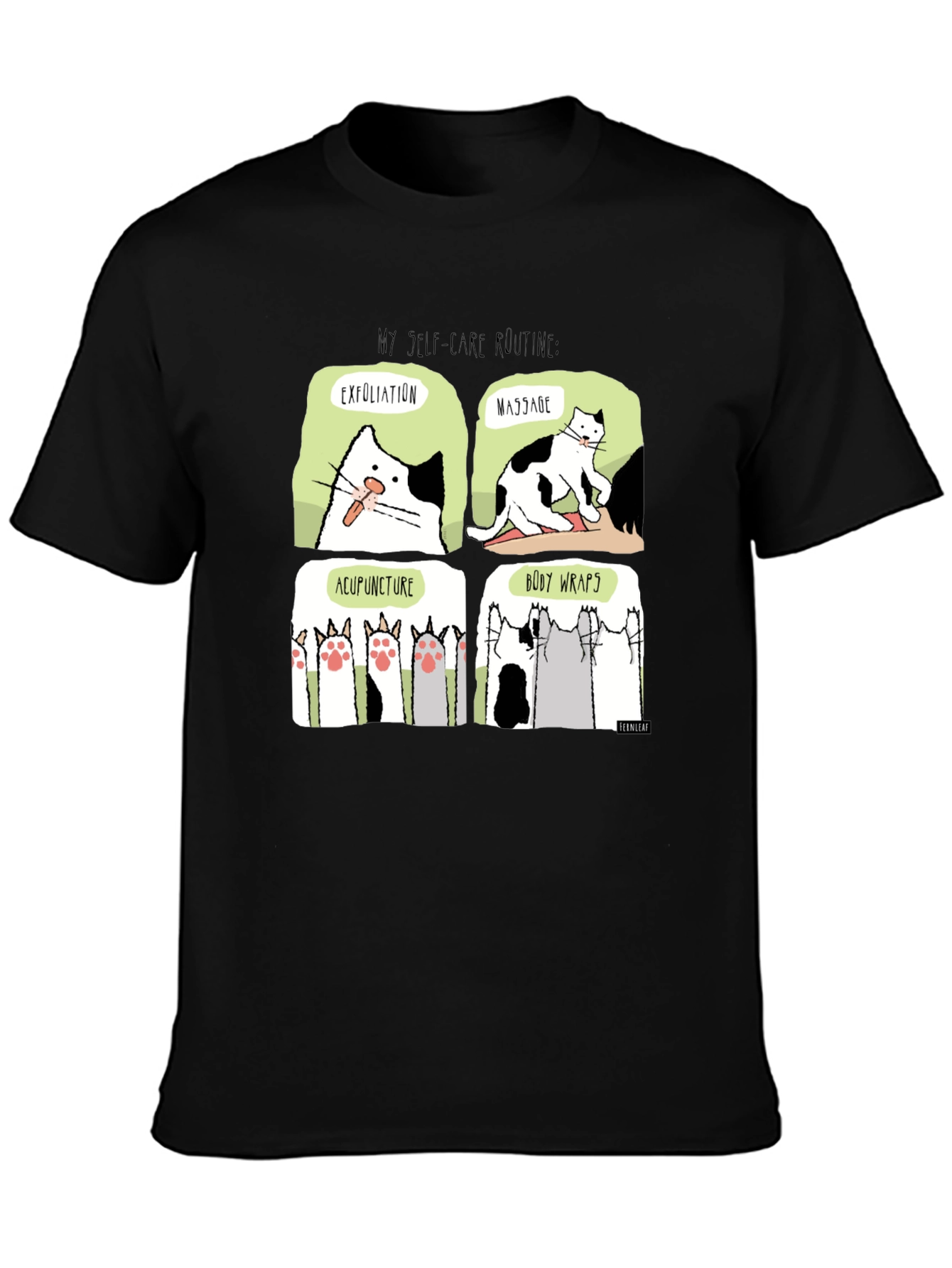 Self-Care Cat Routine Black T-Shirt