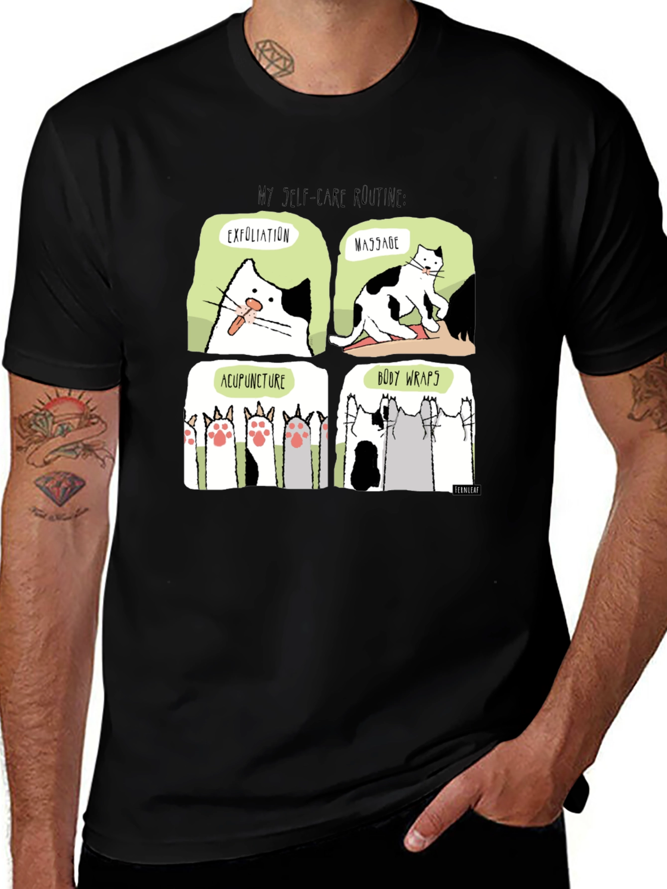 Self-Care Cat Routine Black T-Shirt