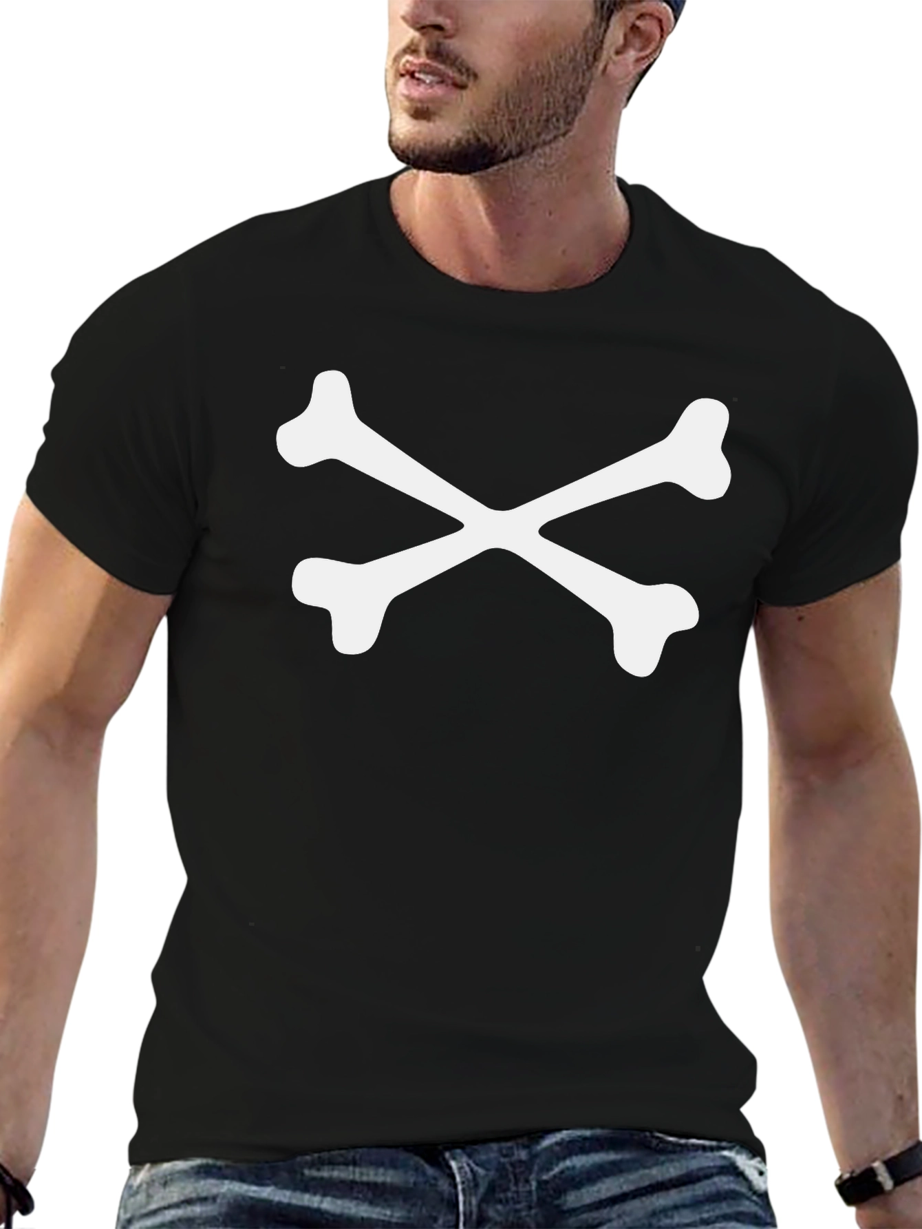 Crossbones Graphic Tee - Bold Black Cotton T-Shirt