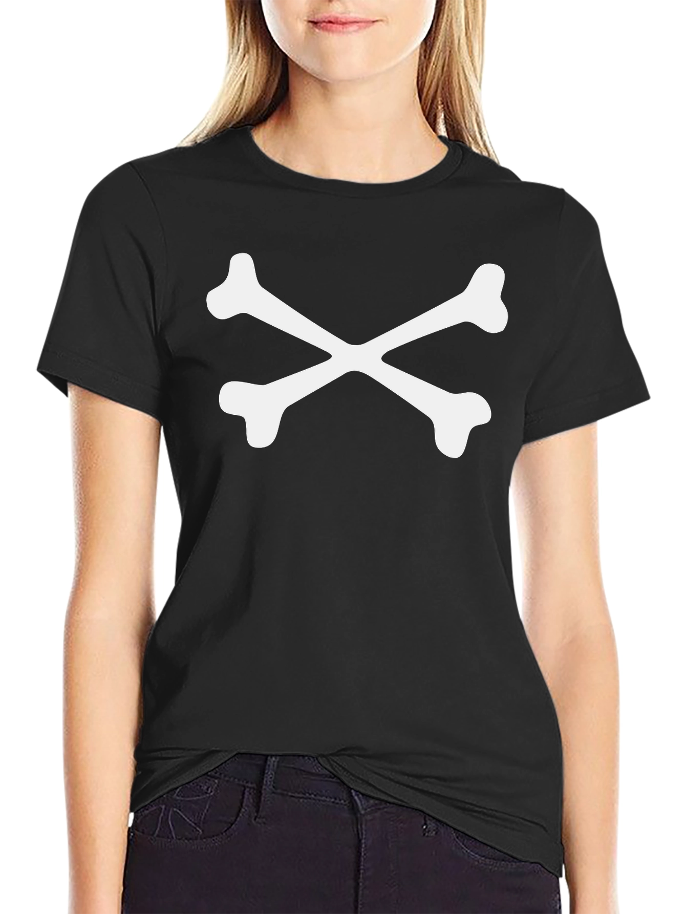 Crossbones Graphic Tee - Bold Black Cotton T-Shirt