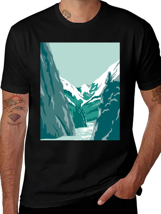 Mountain River Graphic Tee - Black Casual T-Shirt