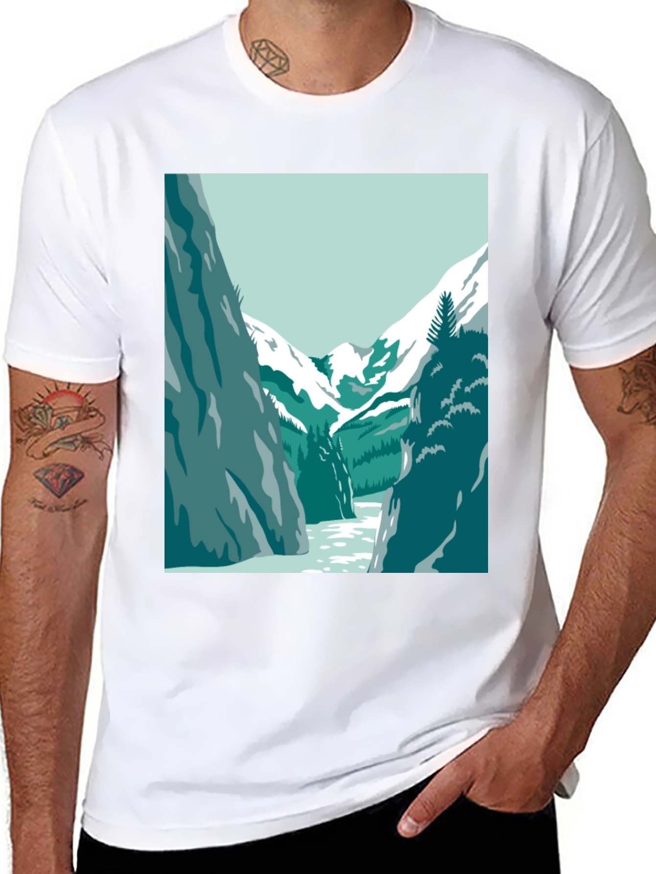 Mountain River Graphic Tee - Black Casual T-Shirt