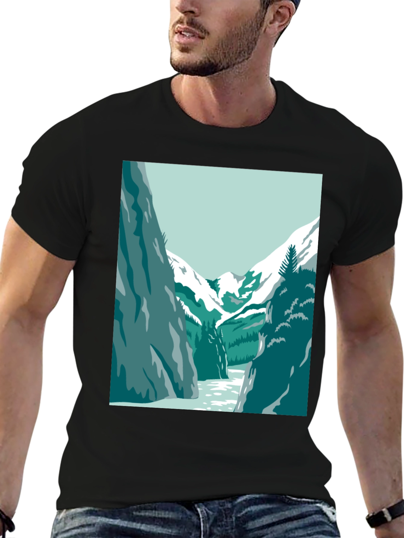 Mountain River Graphic Tee - Black Casual T-Shirt